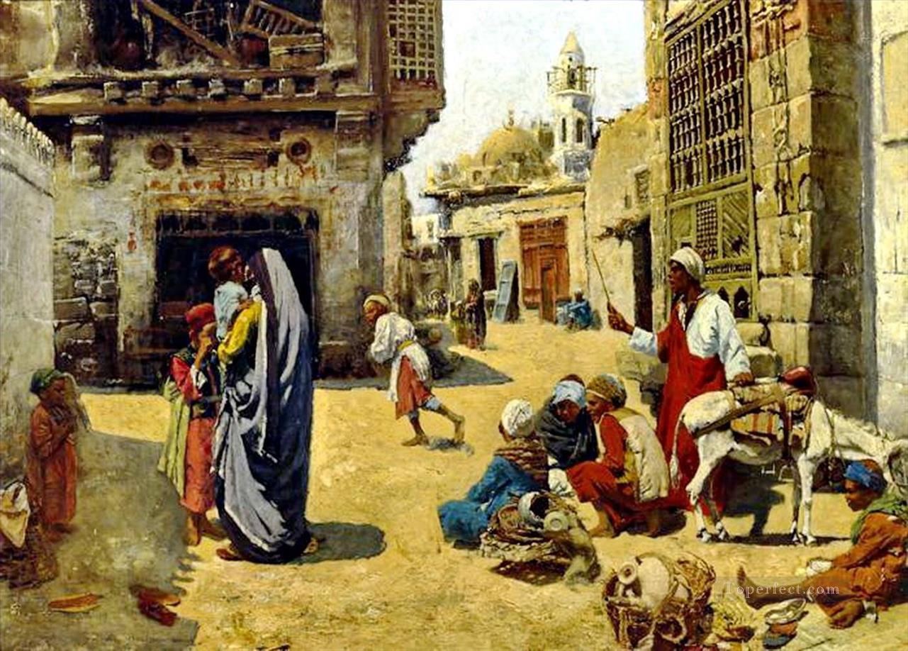 A street scene in Cairo Alphons Leopold Mielich Orientalist scenes Oil Paintings